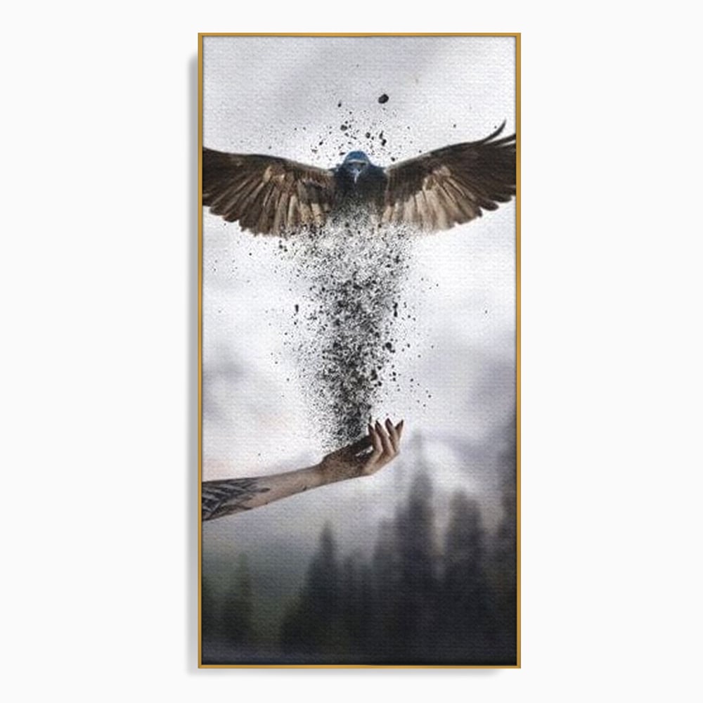 Tablou Canvas Premium, LuxCanva® M1044, Zbor din Cenusa, Zbor, Vultur, Pasare, Mana, Tatuaj, Cenusa, Aripi, Praf, Renastere, Magie, Birou, Living, Camera Copil