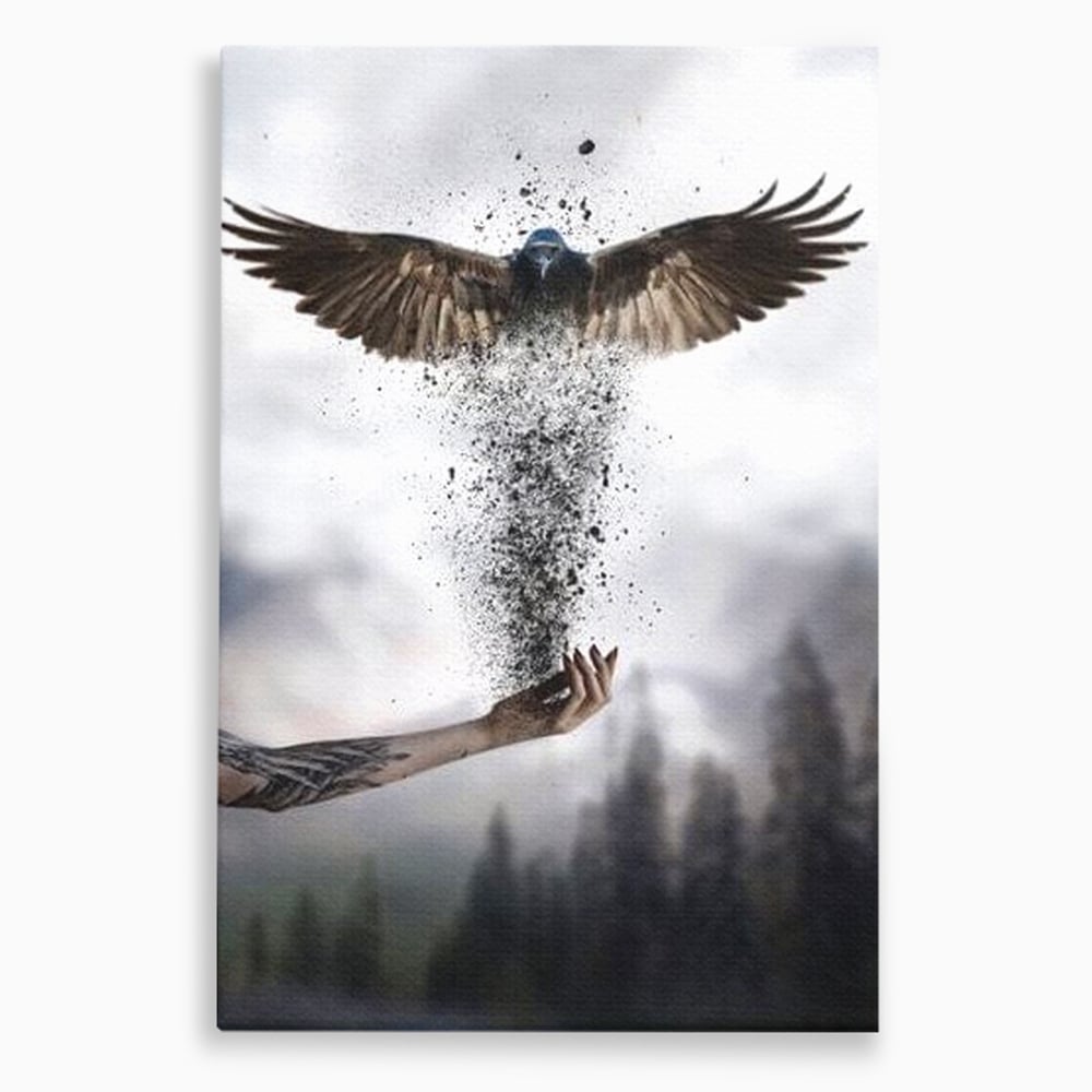 Tablou Canvas Premium, LuxCanva® M1044, Zbor din Cenusa, Zbor, Vultur, Pasare, Mana, Tatuaj, Cenusa, Aripi, Praf, Renastere, Magie, Birou, Living, Camera Copil