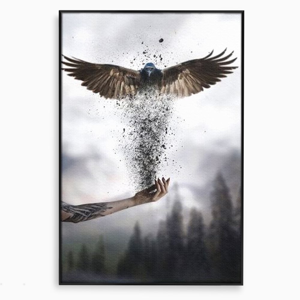 Tablou Canvas Premium, LuxCanva® M1044, Zbor din Cenusa, Zbor, Vultur, Pasare, Mana, Tatuaj, Cenusa, Aripi, Praf, Renastere, Magie, Birou, Living, Camera Copil