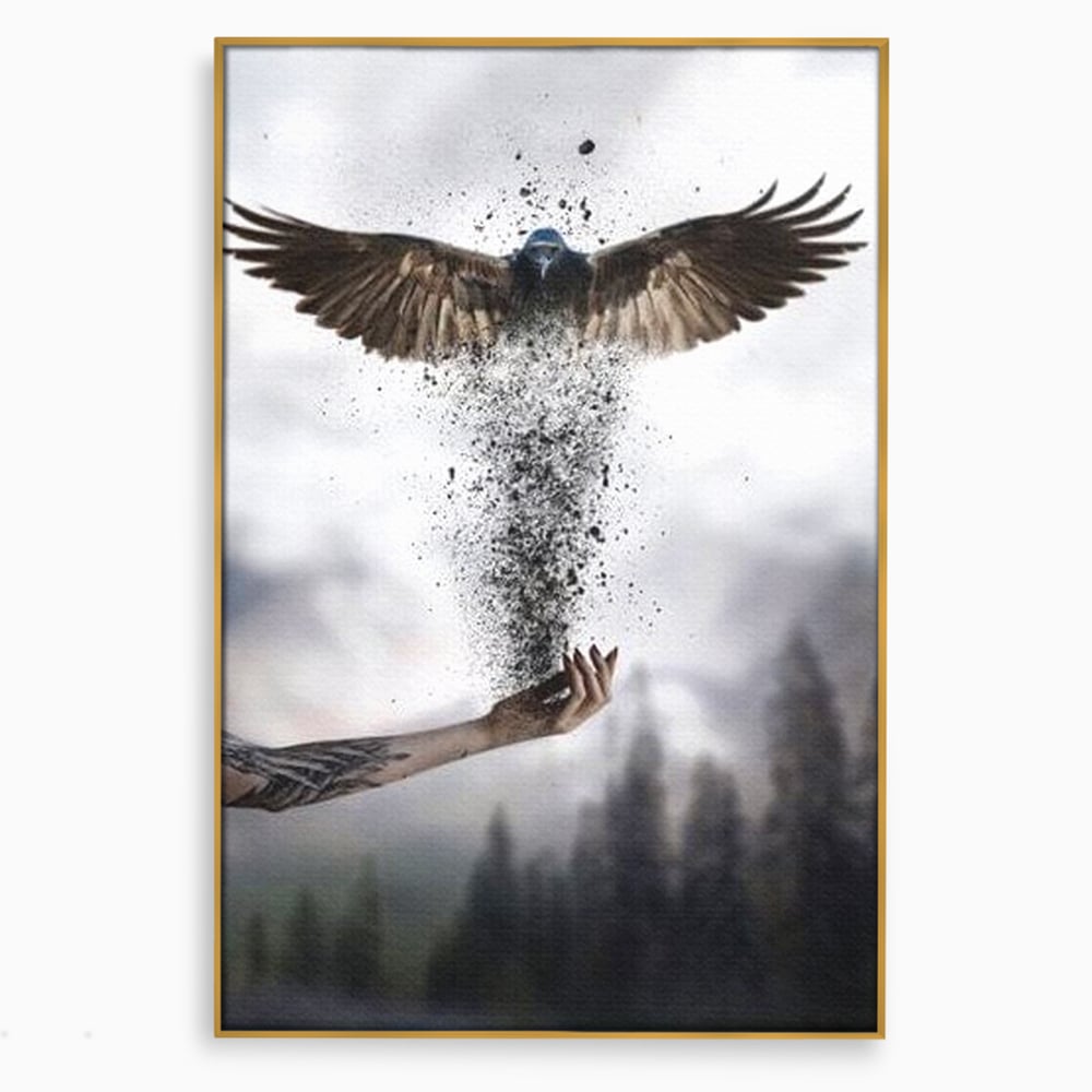 Tablou Canvas Premium, LuxCanva® M1044, Zbor din Cenusa, Zbor, Vultur, Pasare, Mana, Tatuaj, Cenusa, Aripi, Praf, Renastere, Magie, Birou, Living, Camera Copil