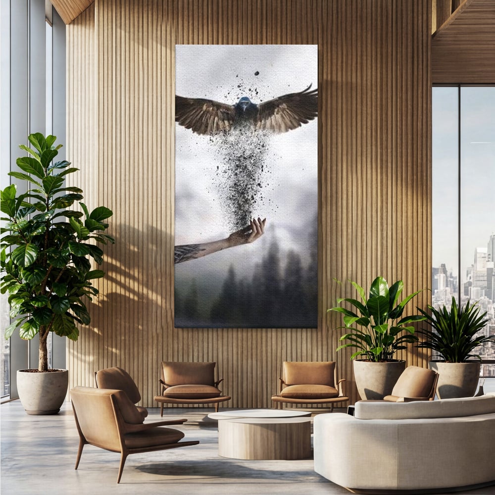 Tablou Canvas Premium, LuxCanva® M1044, Zbor din Cenusa, Zbor, Vultur, Pasare, Mana, Tatuaj, Cenusa, Aripi, Praf, Renastere, Magie, Birou, Living, Camera Copil