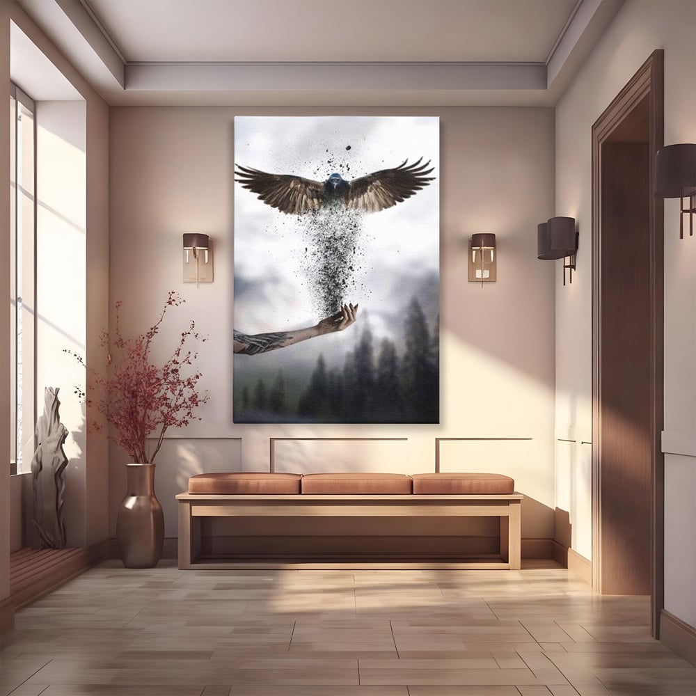 Tablou Canvas Premium, LuxCanva® M1044, Zbor din Cenusa, Zbor, Vultur, Pasare, Mana, Tatuaj, Cenusa, Aripi, Praf, Renastere, Magie, Birou, Living, Camera Copil