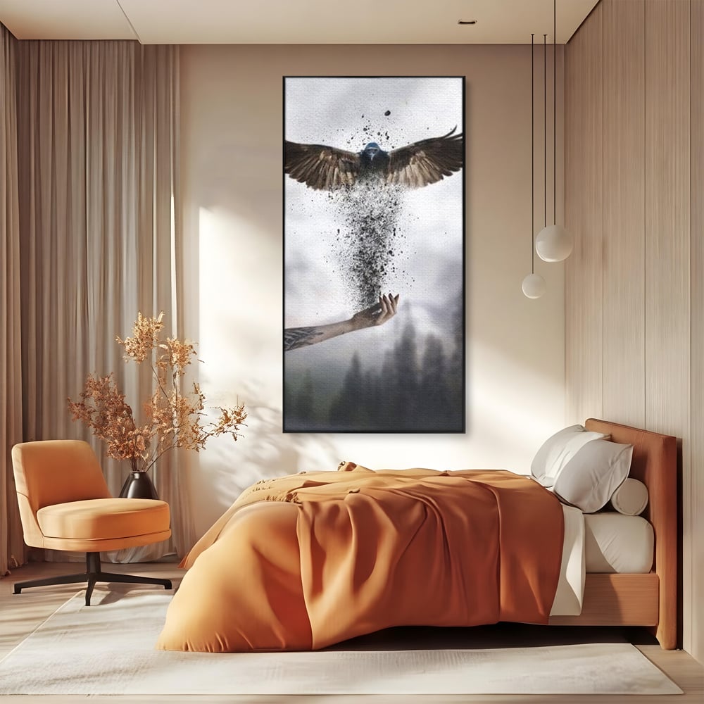 Tablou Canvas Premium, LuxCanva® M1044, Zbor din Cenusa, Zbor, Vultur, Pasare, Mana, Tatuaj, Cenusa, Aripi, Praf, Renastere, Magie, Birou, Living, Camera Copil