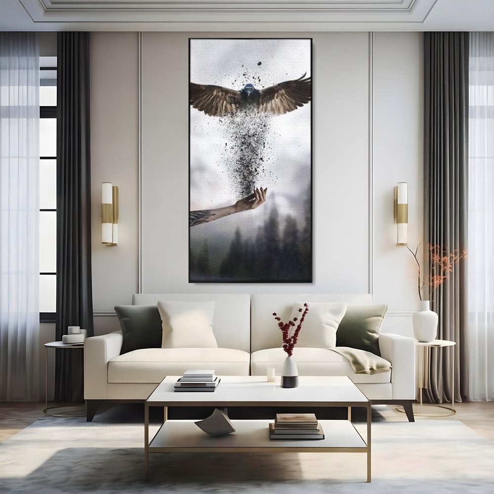 Tablou Canvas Premium, LuxCanva® M1044, Zbor din Cenusa, Zbor, Vultur, Pasare, Mana, Tatuaj, Cenusa, Aripi, Praf, Renastere, Magie, Birou, Living, Camera Copil