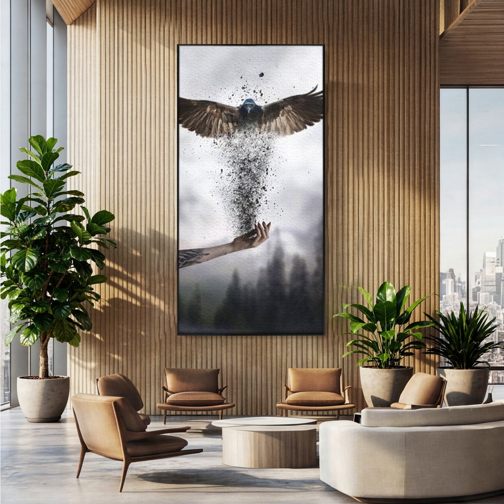 Tablou Canvas Premium, LuxCanva® M1044, Zbor din Cenusa, Zbor, Vultur, Pasare, Mana, Tatuaj, Cenusa, Aripi, Praf, Renastere, Magie, Birou, Living, Camera Copil