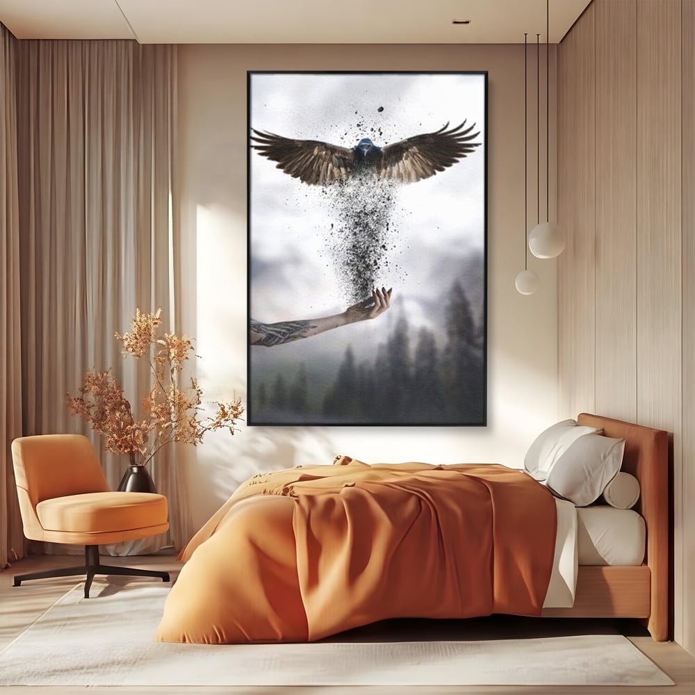 Tablou Canvas Premium, LuxCanva® M1044, Zbor din Cenusa, Zbor, Vultur, Pasare, Mana, Tatuaj, Cenusa, Aripi, Praf, Renastere, Magie, Birou, Living, Camera Copil
