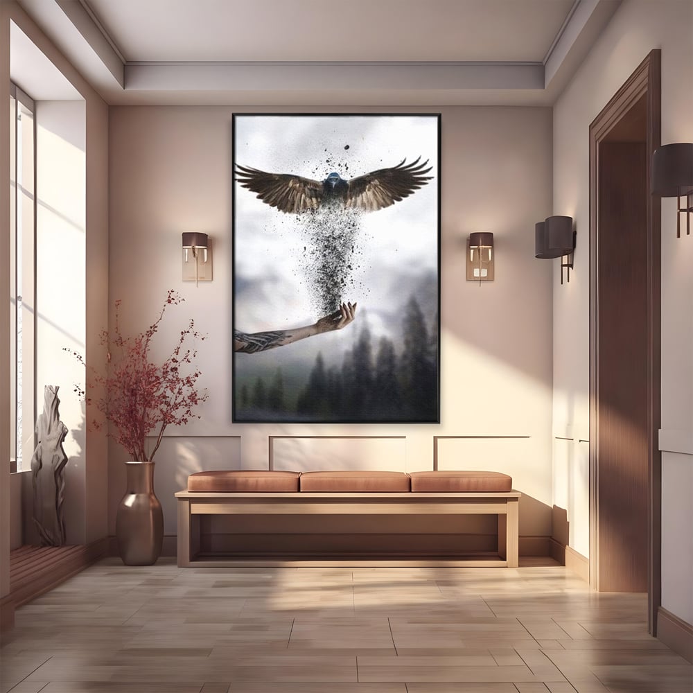 Tablou Canvas Premium, LuxCanva® M1044, Zbor din Cenusa, Zbor, Vultur, Pasare, Mana, Tatuaj, Cenusa, Aripi, Praf, Renastere, Magie, Birou, Living, Camera Copil