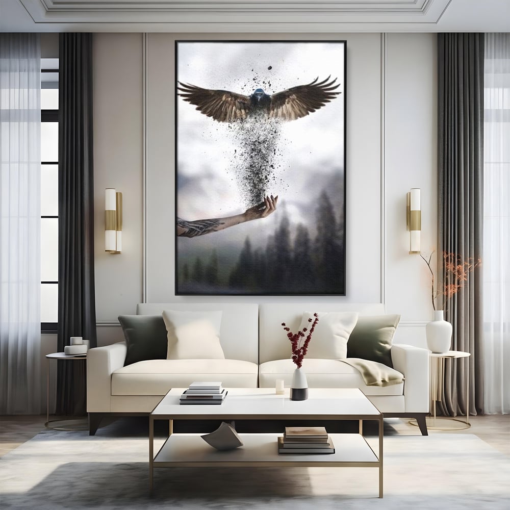 Tablou Canvas Premium, LuxCanva® M1044, Zbor din Cenusa, Zbor, Vultur, Pasare, Mana, Tatuaj, Cenusa, Aripi, Praf, Renastere, Magie, Birou, Living, Camera Copil
