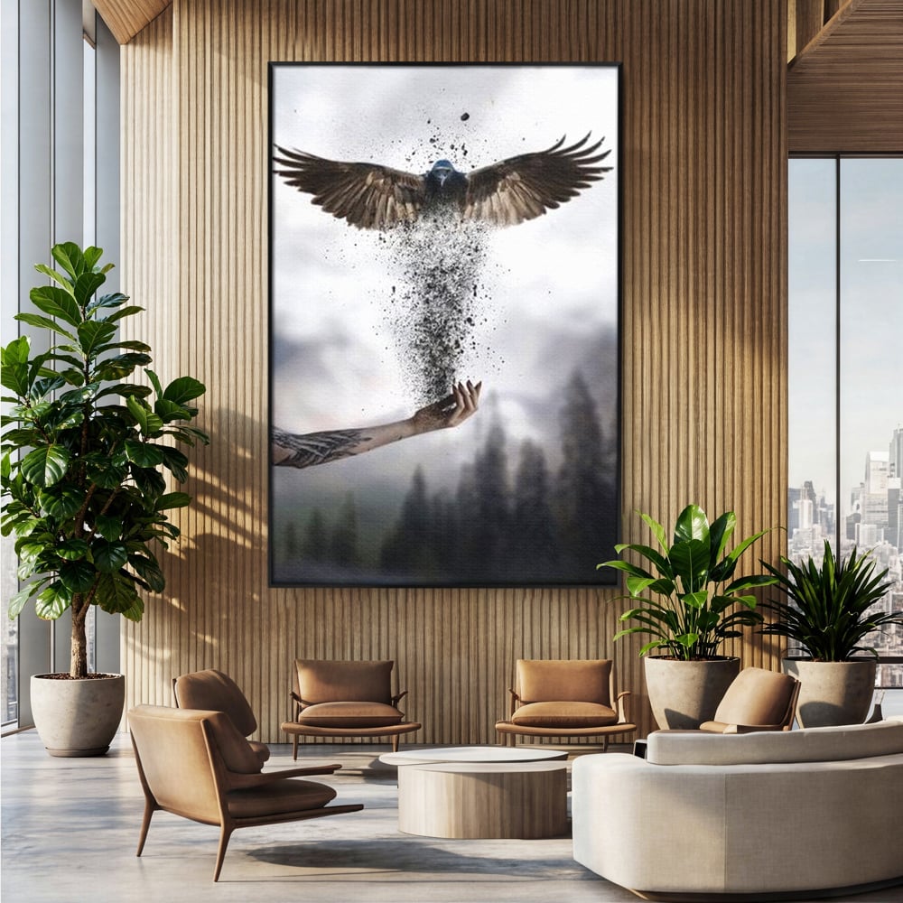 Tablou Canvas Premium, LuxCanva® M1044, Zbor din Cenusa, Zbor, Vultur, Pasare, Mana, Tatuaj, Cenusa, Aripi, Praf, Renastere, Magie, Birou, Living, Camera Copil