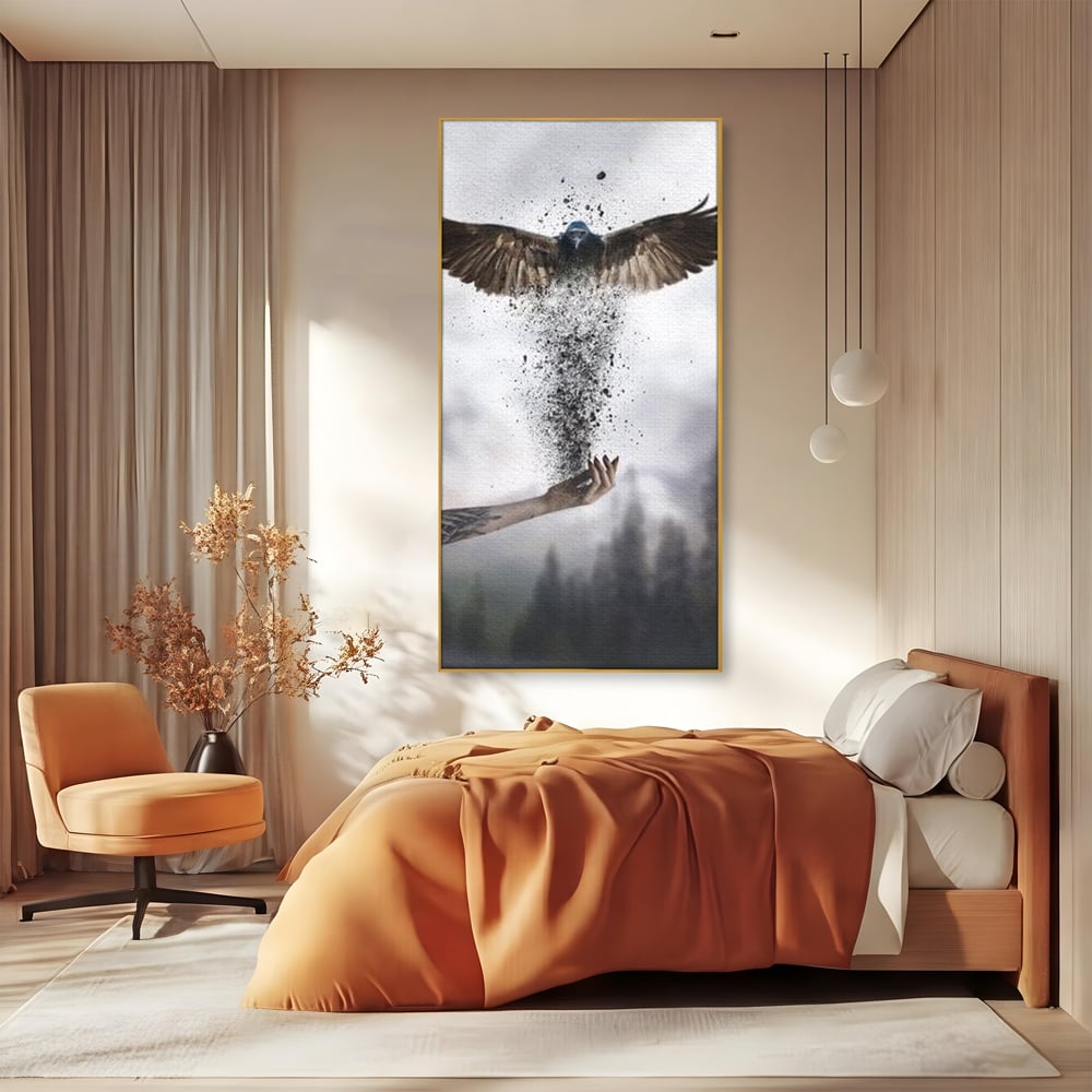 Tablou Canvas Premium, LuxCanva® M1044, Zbor din Cenusa, Zbor, Vultur, Pasare, Mana, Tatuaj, Cenusa, Aripi, Praf, Renastere, Magie, Birou, Living, Camera Copil