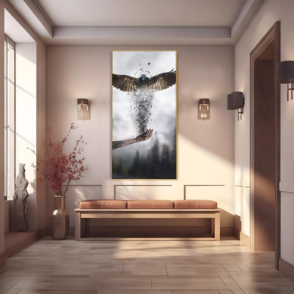 Tablou Canvas Premium, LuxCanva® M1044, Zbor din Cenusa, Zbor, Vultur, Pasare, Mana, Tatuaj, Cenusa, Aripi, Praf, Renastere, Magie, Birou, Living, Camera Copil