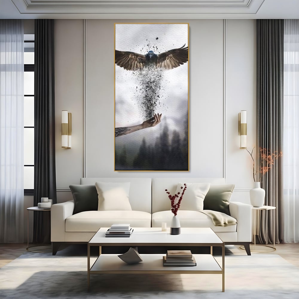 Tablou Canvas Premium, LuxCanva® M1044, Zbor din Cenusa, Zbor, Vultur, Pasare, Mana, Tatuaj, Cenusa, Aripi, Praf, Renastere, Magie, Birou, Living, Camera Copil