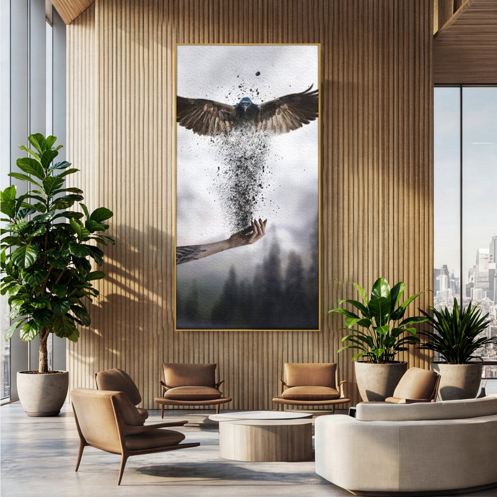 Tablou Canvas Premium, LuxCanva® M1044, Zbor din Cenusa, Zbor, Vultur, Pasare, Mana, Tatuaj, Cenusa, Aripi, Praf, Renastere, Magie, Birou, Living, Camera Copil