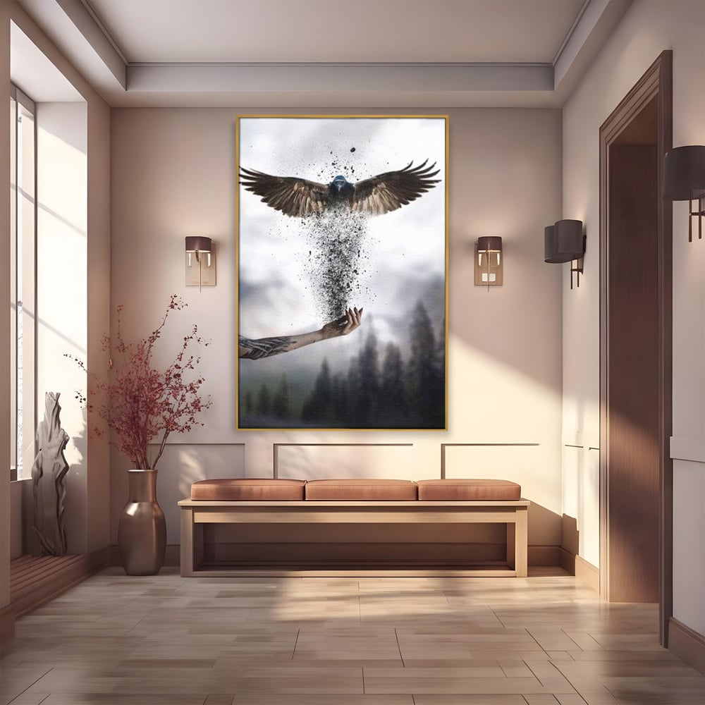 Tablou Canvas Premium, LuxCanva® M1044, Zbor din Cenusa, Zbor, Vultur, Pasare, Mana, Tatuaj, Cenusa, Aripi, Praf, Renastere, Magie, Birou, Living, Camera Copil