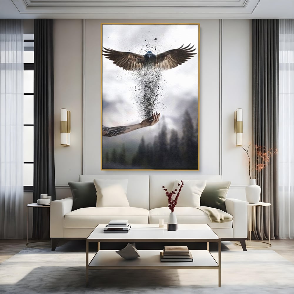 Tablou Canvas Premium, LuxCanva® M1044, Zbor din Cenusa, Zbor, Vultur, Pasare, Mana, Tatuaj, Cenusa, Aripi, Praf, Renastere, Magie, Birou, Living, Camera Copil