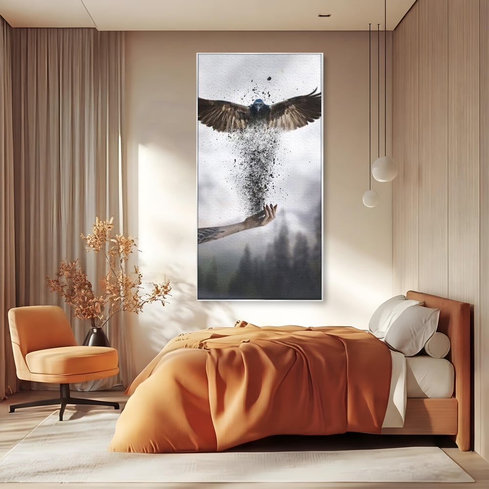 Tablou Canvas Premium, LuxCanva® M1044, Zbor din Cenusa, Zbor, Vultur, Pasare, Mana, Tatuaj, Cenusa, Aripi, Praf, Renastere, Magie, Birou, Living, Camera Copil