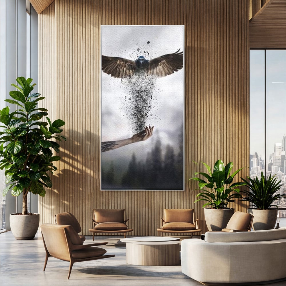 Tablou Canvas Premium, LuxCanva® M1044, Zbor din Cenusa, Zbor, Vultur, Pasare, Mana, Tatuaj, Cenusa, Aripi, Praf, Renastere, Magie, Birou, Living, Camera Copil