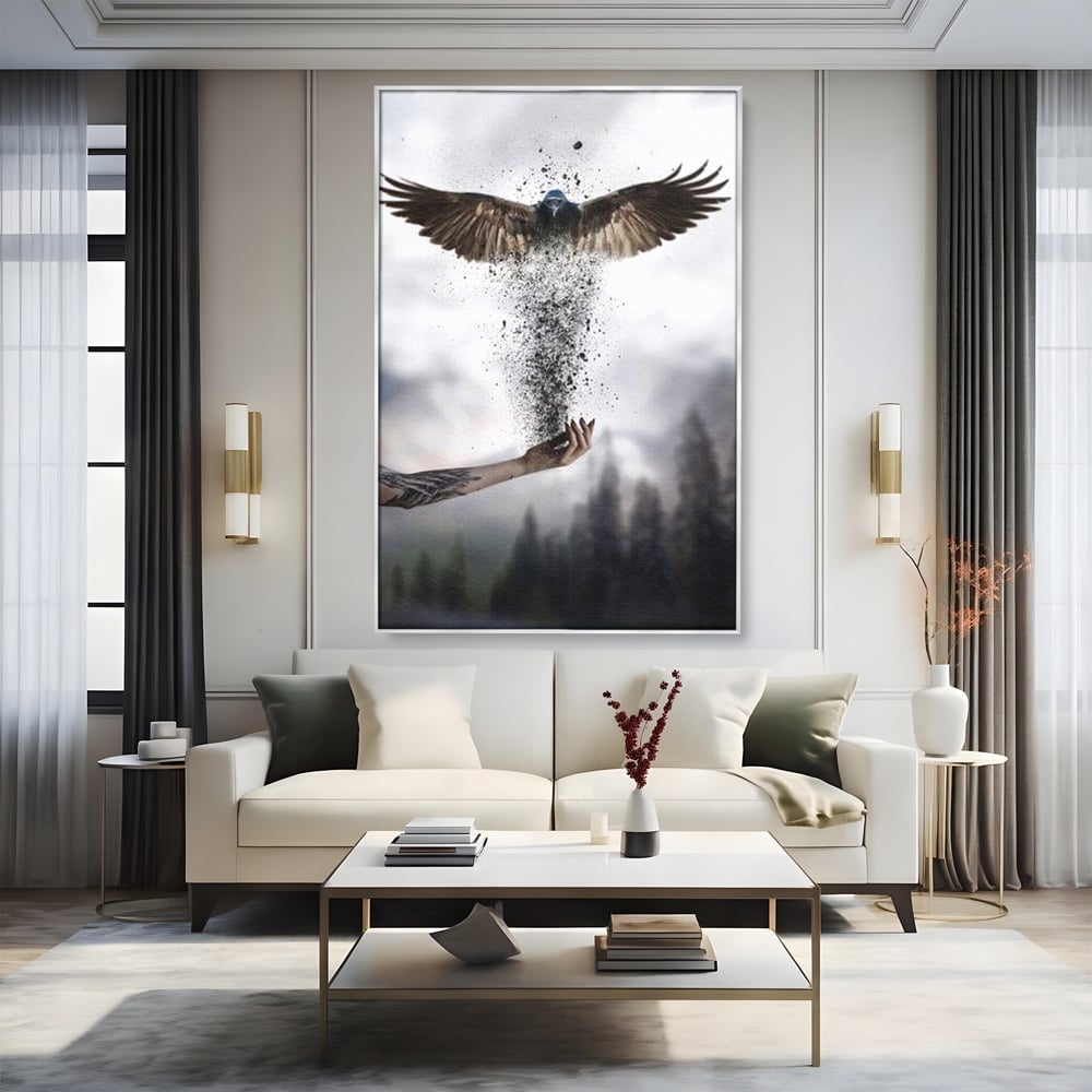 Tablou Canvas Premium, LuxCanva® M1044, Zbor din Cenusa, Zbor, Vultur, Pasare, Mana, Tatuaj, Cenusa, Aripi, Praf, Renastere, Magie, Birou, Living, Camera Copil