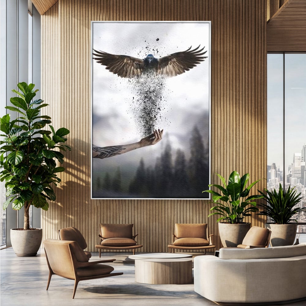 Tablou Canvas Premium, LuxCanva® M1044, Zbor din Cenusa, Zbor, Vultur, Pasare, Mana, Tatuaj, Cenusa, Aripi, Praf, Renastere, Magie, Birou, Living, Camera Copil