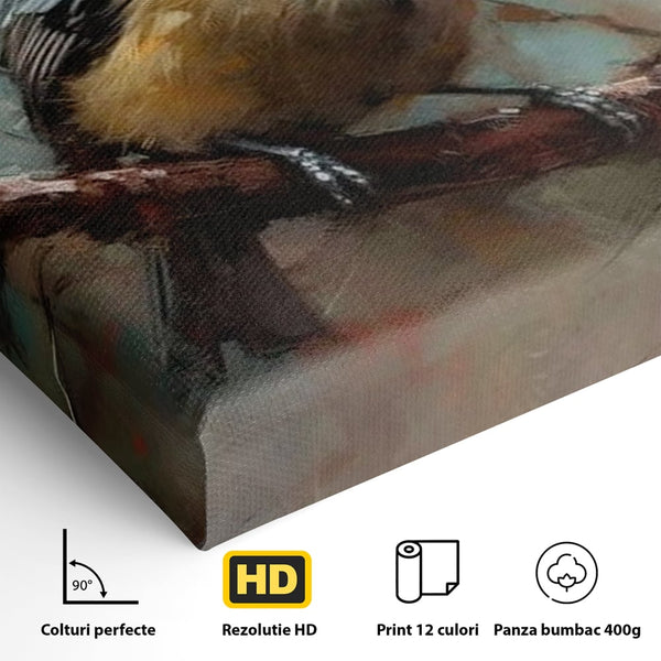 Leinwand Wandkunst Leinwand Wandkunst Premium, LuxCanva® M1046, Herbst auf Zweig, Zweig, Zweig, Herbst, Jahreszeit, Vogel, entspannend, Wald, Frieden, Blätter, Büro, Wohnen, Kinderzimmer