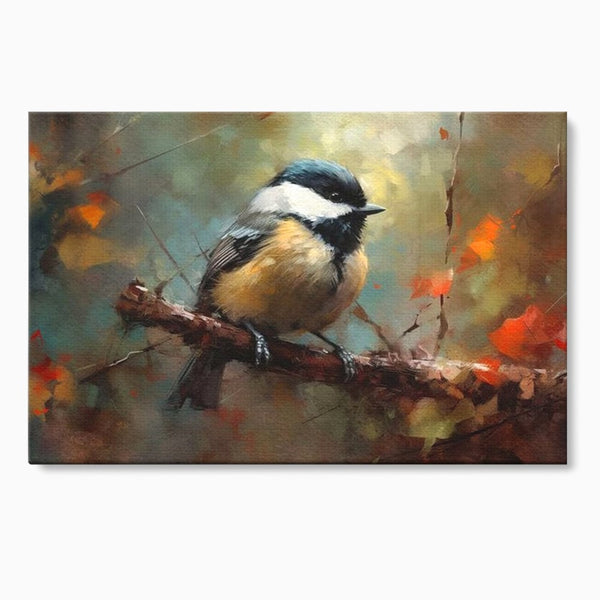 Leinwand Wandkunst Leinwand Wandkunst Premium, LuxCanva® M1046, Herbst auf Zweig, Zweig, Zweig, Herbst, Jahreszeit, Vogel, entspannend, Wald, Frieden, Blätter, Büro, Wohnen, Kinderzimmer
