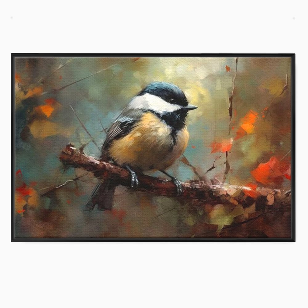 Leinwand Wandkunst Leinwand Wandkunst Premium, LuxCanva® M1046, Herbst auf Zweig, Zweig, Zweig, Herbst, Jahreszeit, Vogel, entspannend, Wald, Frieden, Blätter, Büro, Wohnen, Kinderzimmer