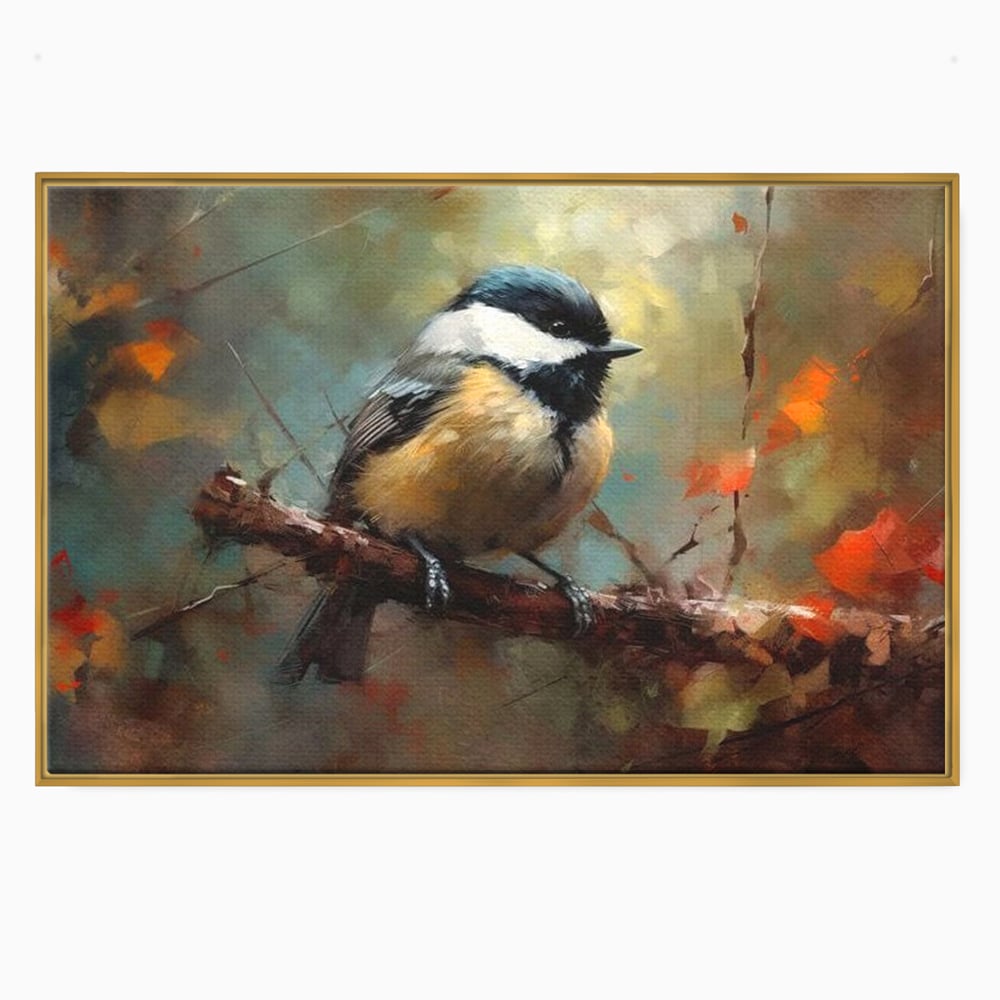 Leinwand Wandkunst Leinwand Wandkunst Premium, LuxCanva® M1046, Herbst auf Zweig, Zweig, Zweig, Herbst, Jahreszeit, Vogel, entspannend, Wald, Frieden, Blätter, Büro, Wohnen, Kinderzimmer