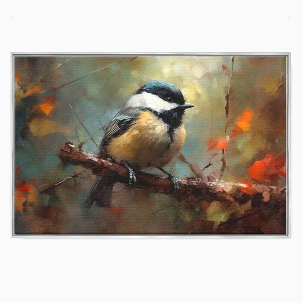 Leinwand Wandkunst Leinwand Wandkunst Premium, LuxCanva® M1046, Herbst auf Zweig, Zweig, Zweig, Herbst, Jahreszeit, Vogel, entspannend, Wald, Frieden, Blätter, Büro, Wohnen, Kinderzimmer