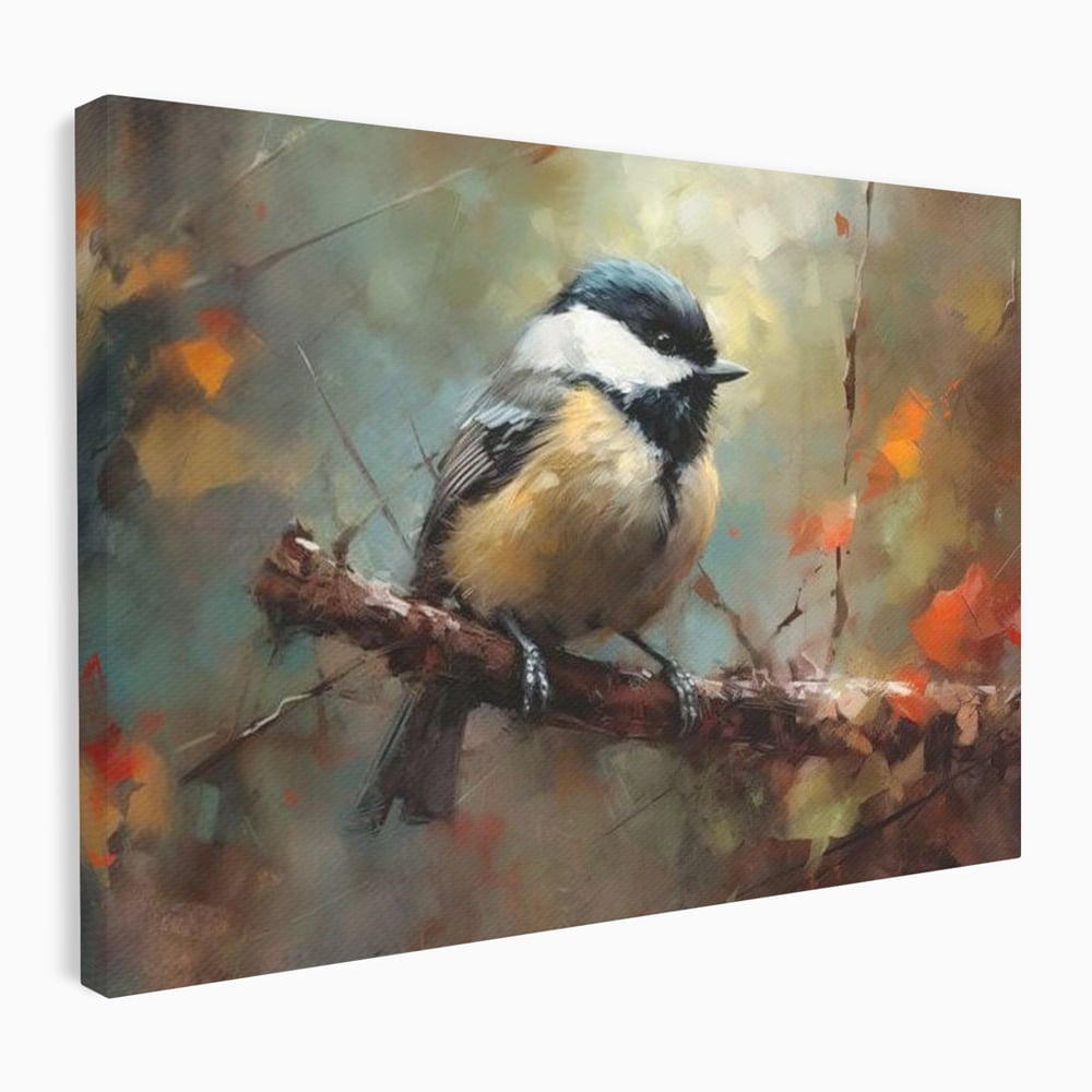 Leinwand Wandkunst Leinwand Wandkunst Premium, LuxCanva® M1046, Herbst auf Zweig, Zweig, Zweig, Herbst, Jahreszeit, Vogel, entspannend, Wald, Frieden, Blätter, Büro, Wohnen, Kinderzimmer