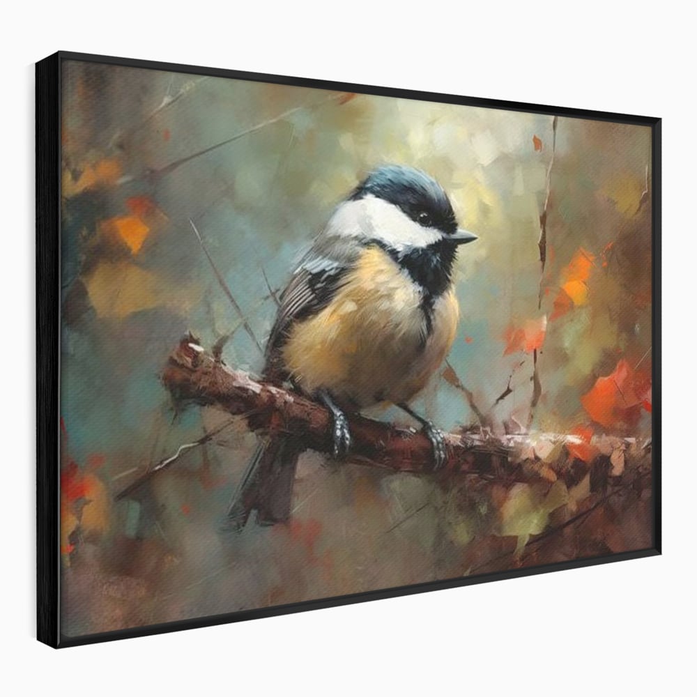Leinwand Wandkunst Leinwand Wandkunst Premium, LuxCanva® M1046, Herbst auf Zweig, Zweig, Zweig, Herbst, Jahreszeit, Vogel, entspannend, Wald, Frieden, Blätter, Büro, Wohnen, Kinderzimmer