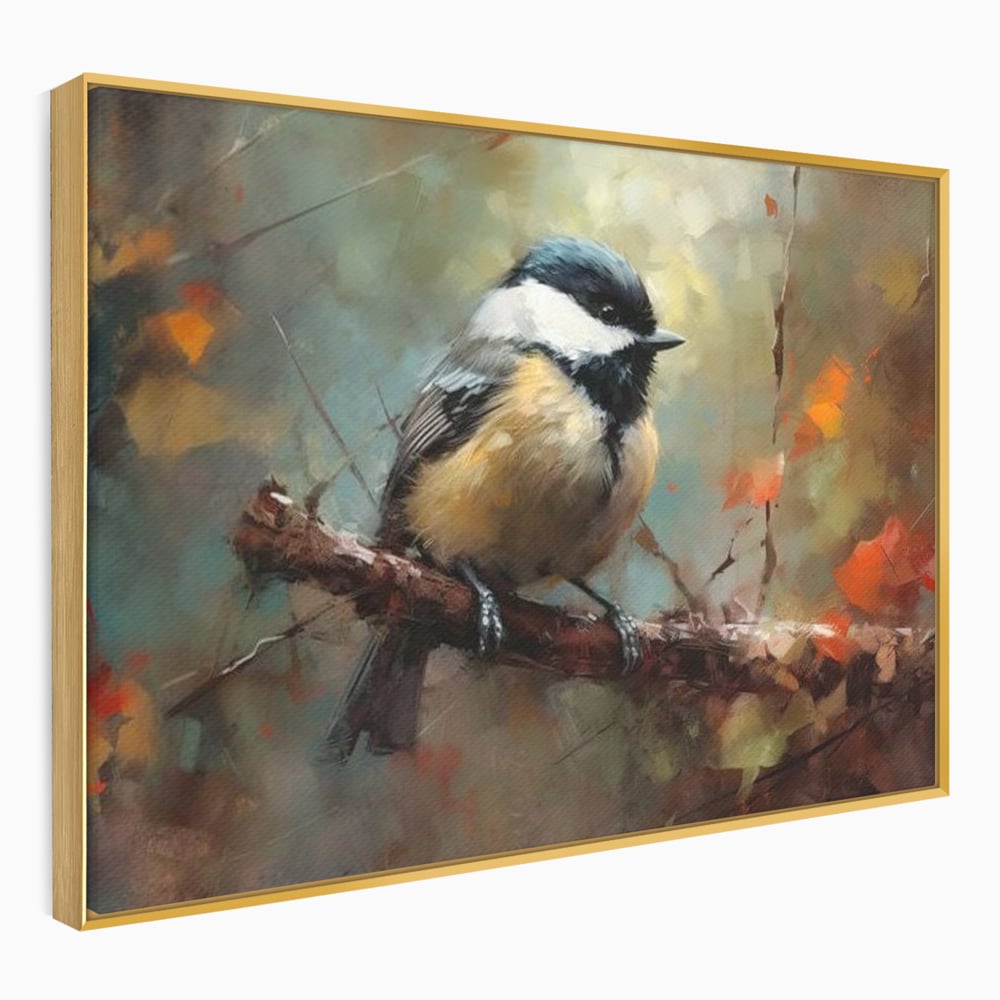 Leinwand Wandkunst Leinwand Wandkunst Premium, LuxCanva® M1046, Herbst auf Zweig, Zweig, Zweig, Herbst, Jahreszeit, Vogel, entspannend, Wald, Frieden, Blätter, Büro, Wohnen, Kinderzimmer