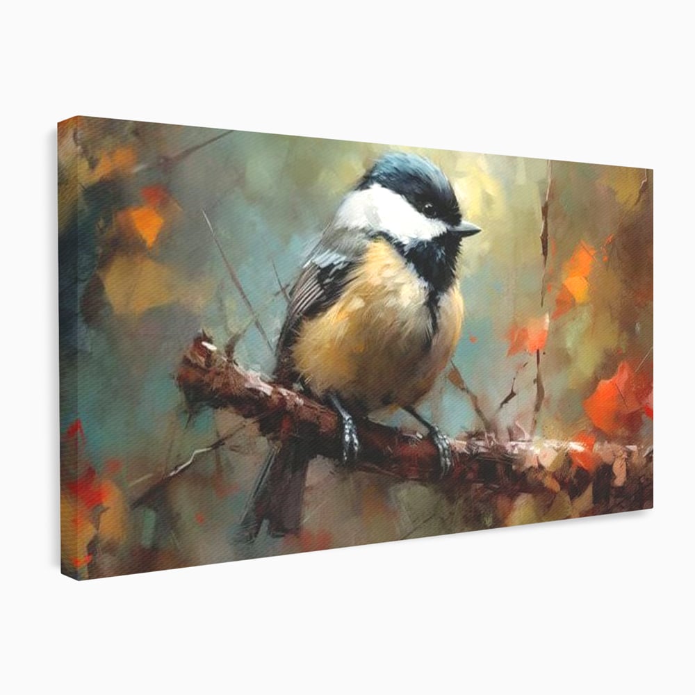 Leinwand Wandkunst Leinwand Wandkunst Premium, LuxCanva® M1046, Herbst auf Zweig, Zweig, Zweig, Herbst, Jahreszeit, Vogel, entspannend, Wald, Frieden, Blätter, Büro, Wohnen, Kinderzimmer