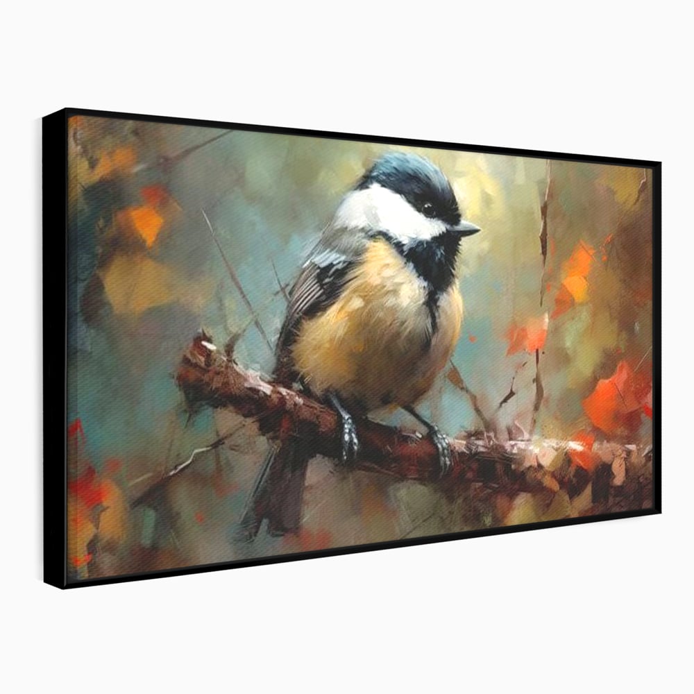 Leinwand Wandkunst Leinwand Wandkunst Premium, LuxCanva® M1046, Herbst auf Zweig, Zweig, Zweig, Herbst, Jahreszeit, Vogel, entspannend, Wald, Frieden, Blätter, Büro, Wohnen, Kinderzimmer