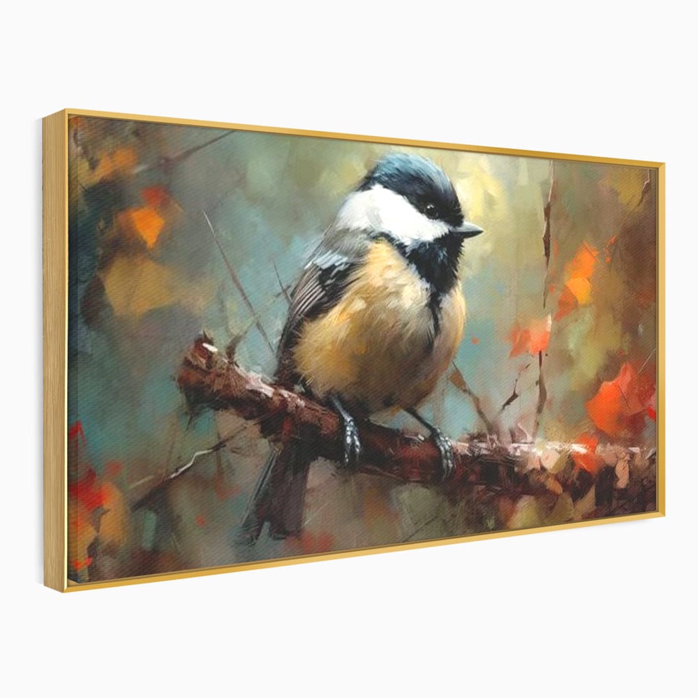 Leinwand Wandkunst Leinwand Wandkunst Premium, LuxCanva® M1046, Herbst auf Zweig, Zweig, Zweig, Herbst, Jahreszeit, Vogel, entspannend, Wald, Frieden, Blätter, Büro, Wohnen, Kinderzimmer
