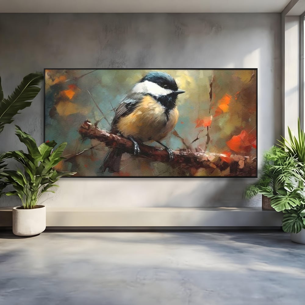 Leinwand Wandkunst Leinwand Wandkunst Premium, LuxCanva® M1046, Herbst auf Zweig, Zweig, Zweig, Herbst, Jahreszeit, Vogel, entspannend, Wald, Frieden, Blätter, Büro, Wohnen, Kinderzimmer