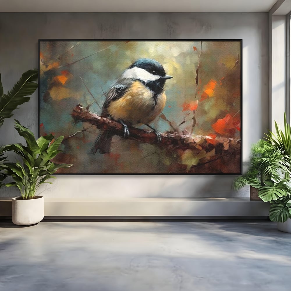 Leinwand Wandkunst Leinwand Wandkunst Premium, LuxCanva® M1046, Herbst auf Zweig, Zweig, Zweig, Herbst, Jahreszeit, Vogel, entspannend, Wald, Frieden, Blätter, Büro, Wohnen, Kinderzimmer