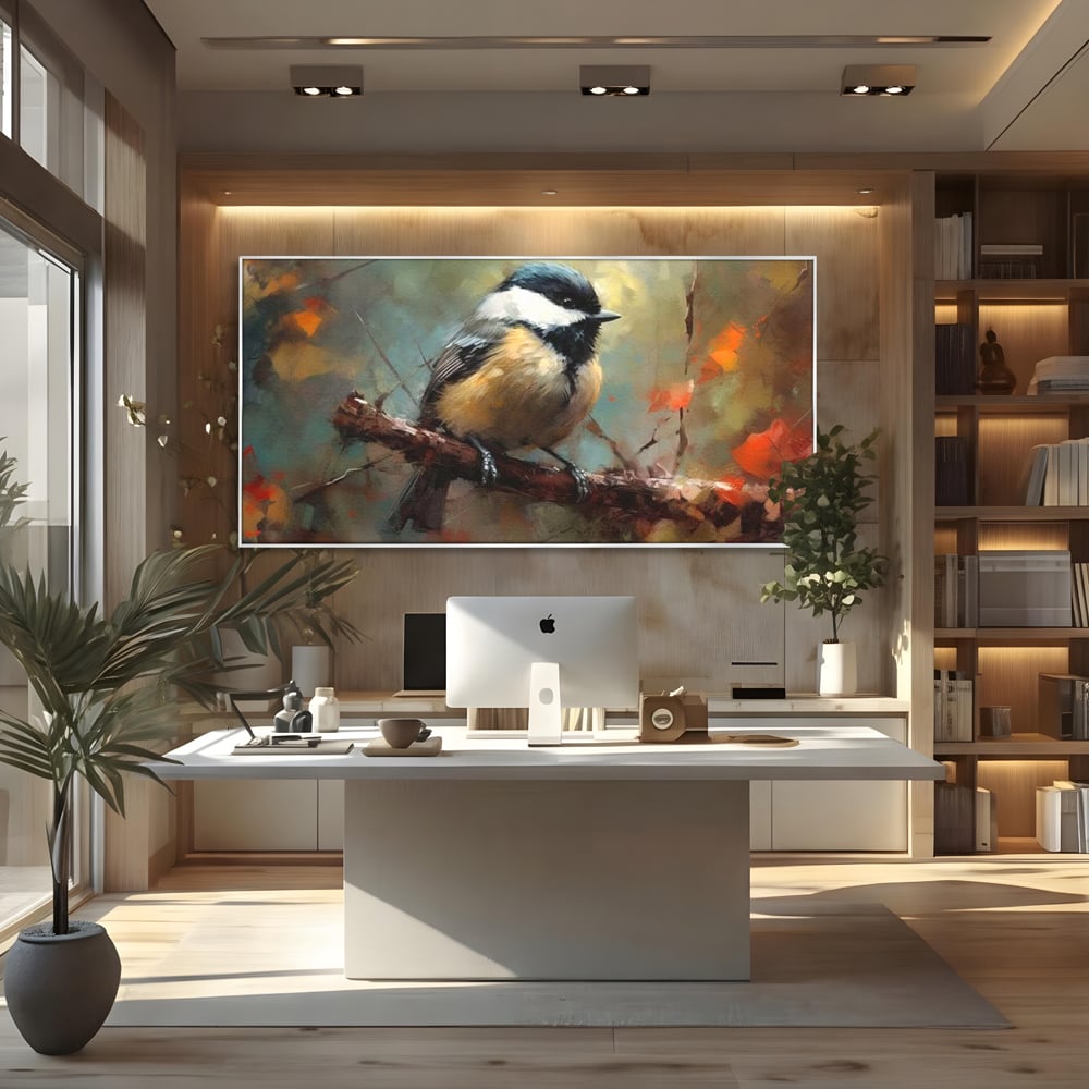 Leinwand Wandkunst Leinwand Wandkunst Premium, LuxCanva® M1046, Herbst auf Zweig, Zweig, Zweig, Herbst, Jahreszeit, Vogel, entspannend, Wald, Frieden, Blätter, Büro, Wohnen, Kinderzimmer