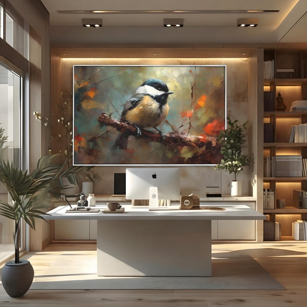 Leinwand Wandkunst Leinwand Wandkunst Premium, LuxCanva® M1046, Herbst auf Zweig, Zweig, Zweig, Herbst, Jahreszeit, Vogel, entspannend, Wald, Frieden, Blätter, Büro, Wohnen, Kinderzimmer