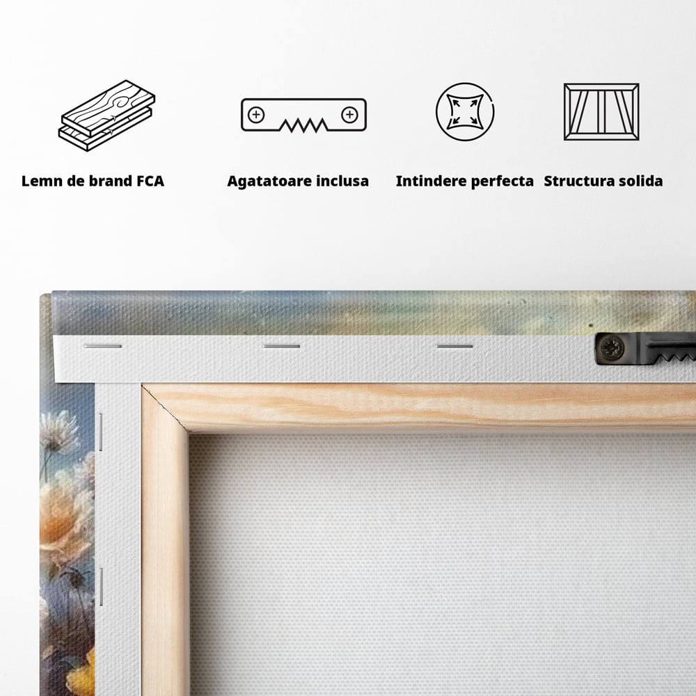 Tablou Canvas Premium, LuxCanva® M1048, Poveste cu Ratuste, Flori, Lac, Primavara, Ratuste, Pereche, Copilarie, Lumina, Pasari, Armonie, Birou, Living, Camera Copil