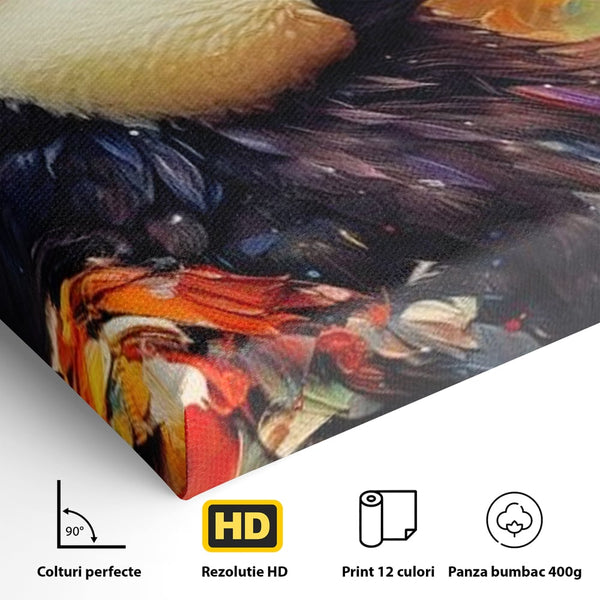 Tablou Canvas Premium, LuxCanva® M1049, Mandria Amazonului, Tucan, Palarie, Pasare, Cioc, Exotic, Portret, Caracter, Carnaval, Tropice, Jungla, Birou, Living, Camera Copil