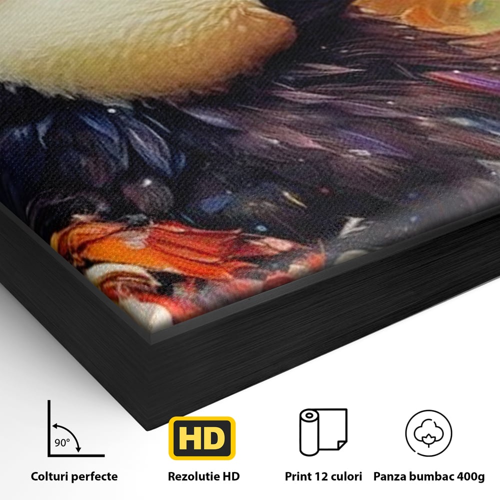 Tablou Canvas Premium, LuxCanva® M1049, Mandria Amazonului, Tucan, Palarie, Pasare, Cioc, Exotic, Portret, Caracter, Carnaval, Tropice, Jungla, Birou, Living, Camera Copil