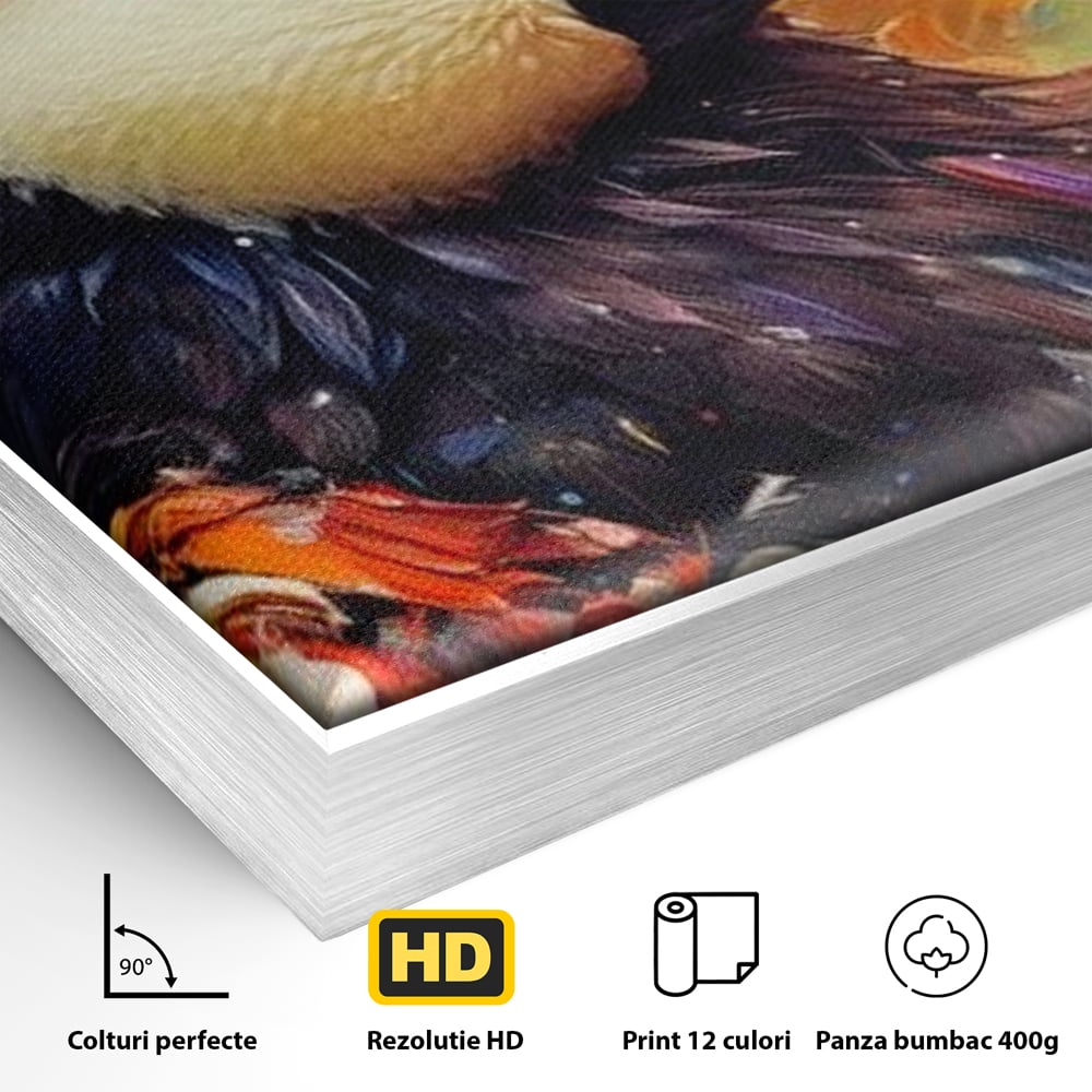 Tablou Canvas Premium, LuxCanva® M1049, Mandria Amazonului, Tucan, Palarie, Pasare, Cioc, Exotic, Portret, Caracter, Carnaval, Tropice, Jungla, Birou, Living, Camera Copil
