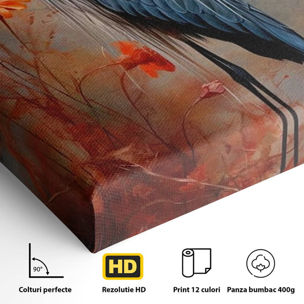 Tablou Canvas Premium, LuxCanva® M1051, Paznicul Mlastinii, Starc, Flori, Petale, Mlastina, Pasare, Eleganta, Solitudine, Pastel, Vertical, Inalt, Birou, Living, Camera Copil