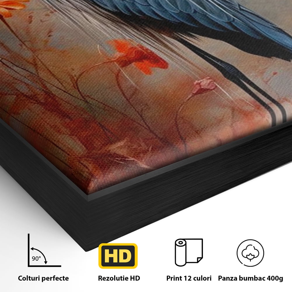 Tablou Canvas Premium, LuxCanva® M1051, Paznicul Mlastinii, Starc, Flori, Petale, Mlastina, Pasare, Eleganta, Solitudine, Pastel, Vertical, Inalt, Birou, Living, Camera Copil