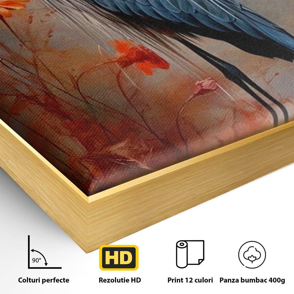Tablou Canvas Premium, LuxCanva® M1051, Paznicul Mlastinii, Starc, Flori, Petale, Mlastina, Pasare, Eleganta, Solitudine, Pastel, Vertical, Inalt, Birou, Living, Camera Copil
