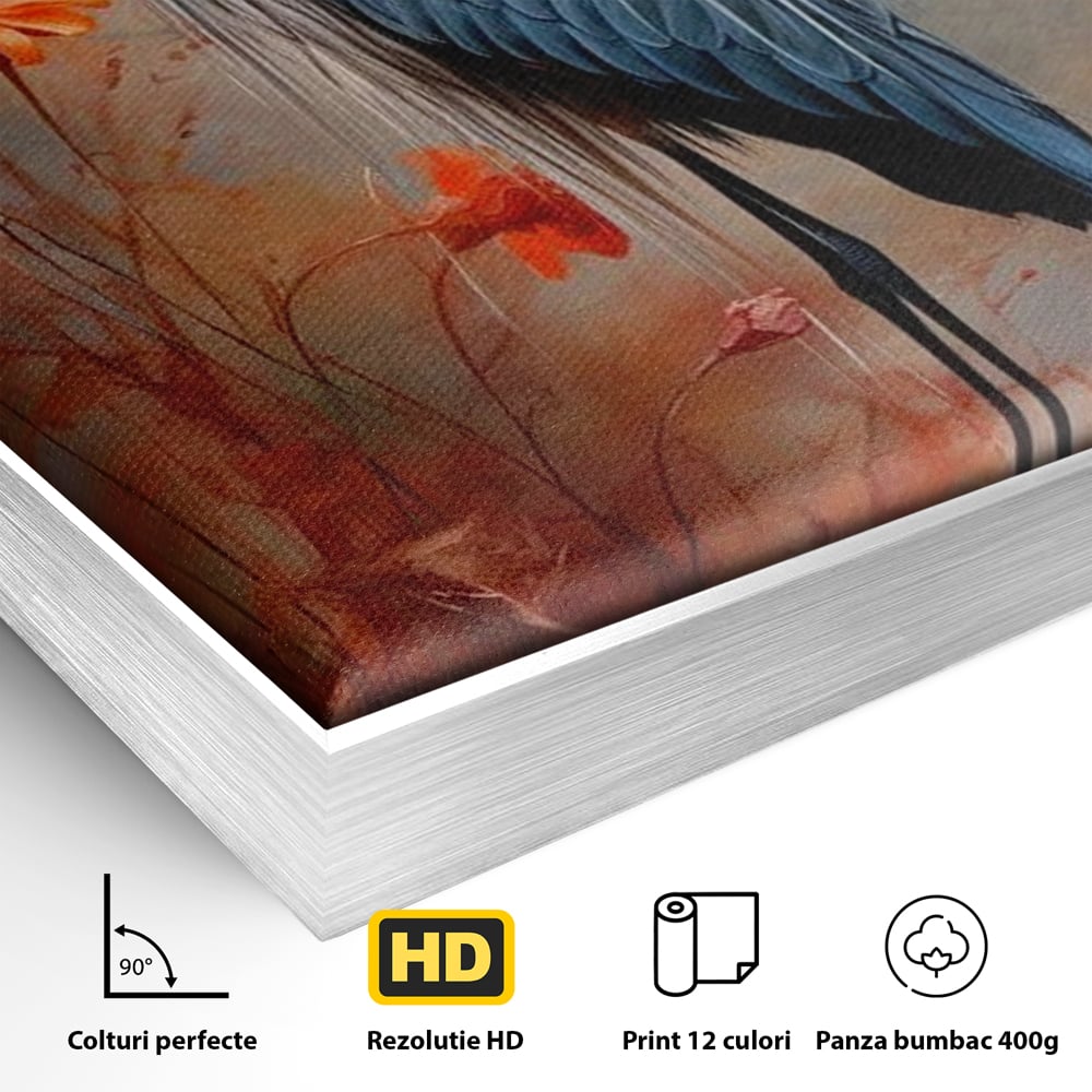 Tablou Canvas Premium, LuxCanva® M1051, Paznicul Mlastinii, Starc, Flori, Petale, Mlastina, Pasare, Eleganta, Solitudine, Pastel, Vertical, Inalt, Birou, Living, Camera Copil