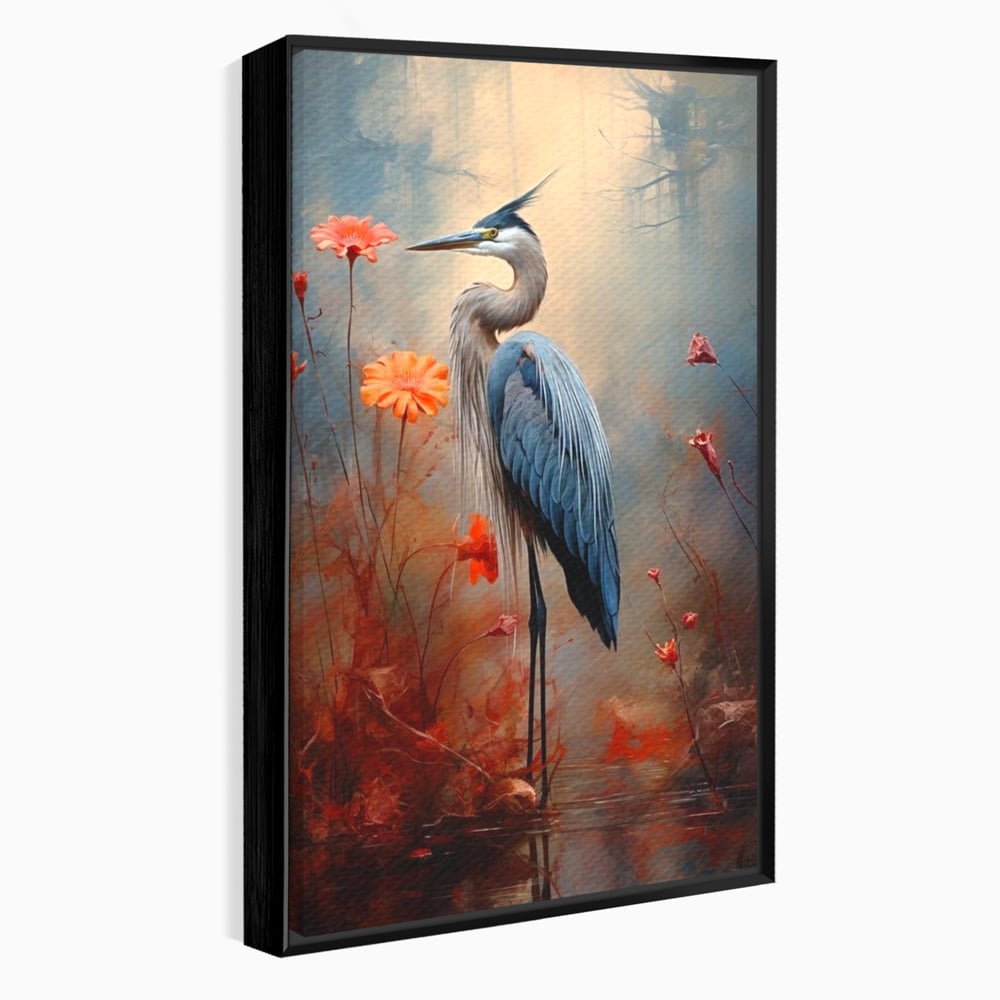 Tablou Canvas Premium, LuxCanva® M1051, Paznicul Mlastinii, Starc, Flori, Petale, Mlastina, Pasare, Eleganta, Solitudine, Pastel, Vertical, Inalt, Birou, Living, Camera Copil