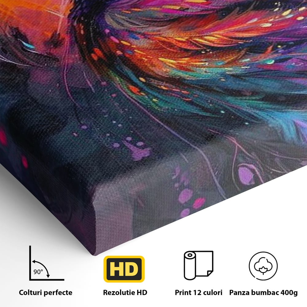 Tablou Canvas Premium, LuxCanva® M1052, Zbor Cosmic, Pasare, Penaj, Electric, Fantastic, Neon, Contrast, Zbor, Mistic, Exotic, Vis, Birou, Living, Camera Copil
