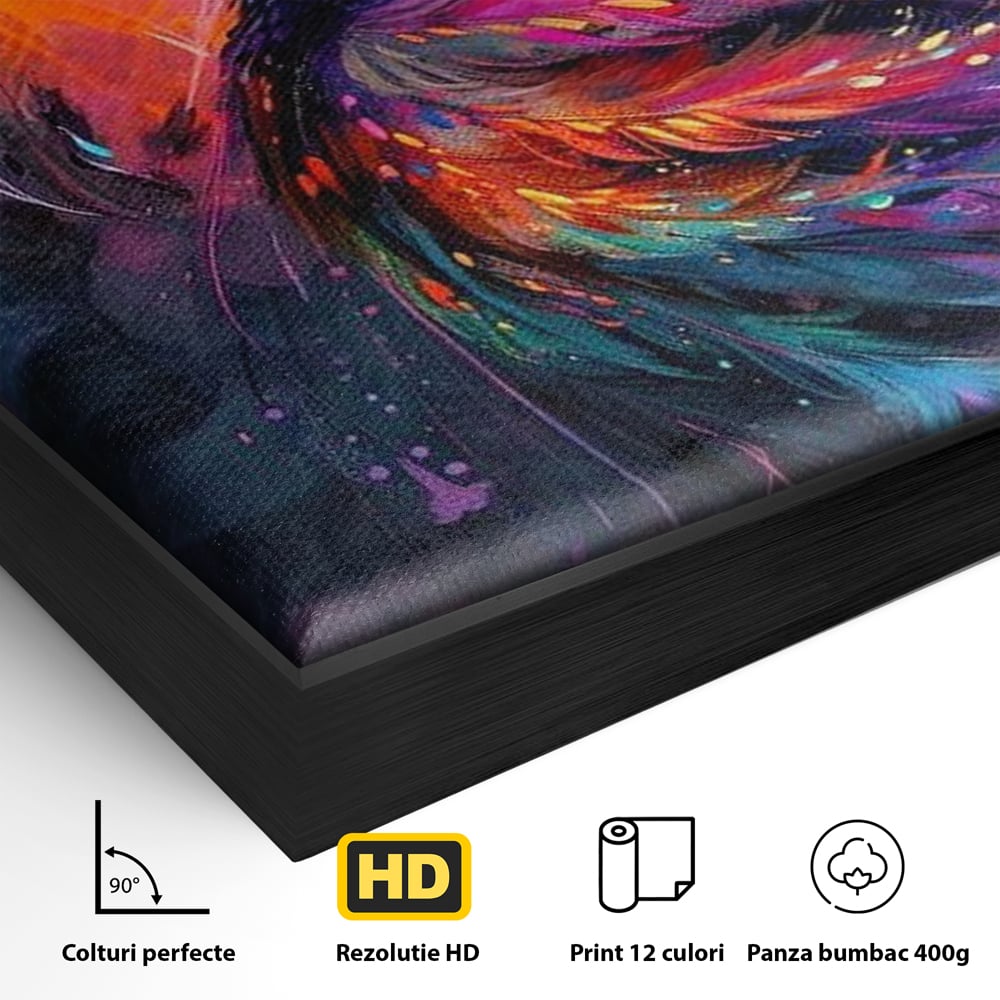 Tablou Canvas Premium, LuxCanva® M1052, Zbor Cosmic, Pasare, Penaj, Electric, Fantastic, Neon, Contrast, Zbor, Mistic, Exotic, Vis, Birou, Living, Camera Copil
