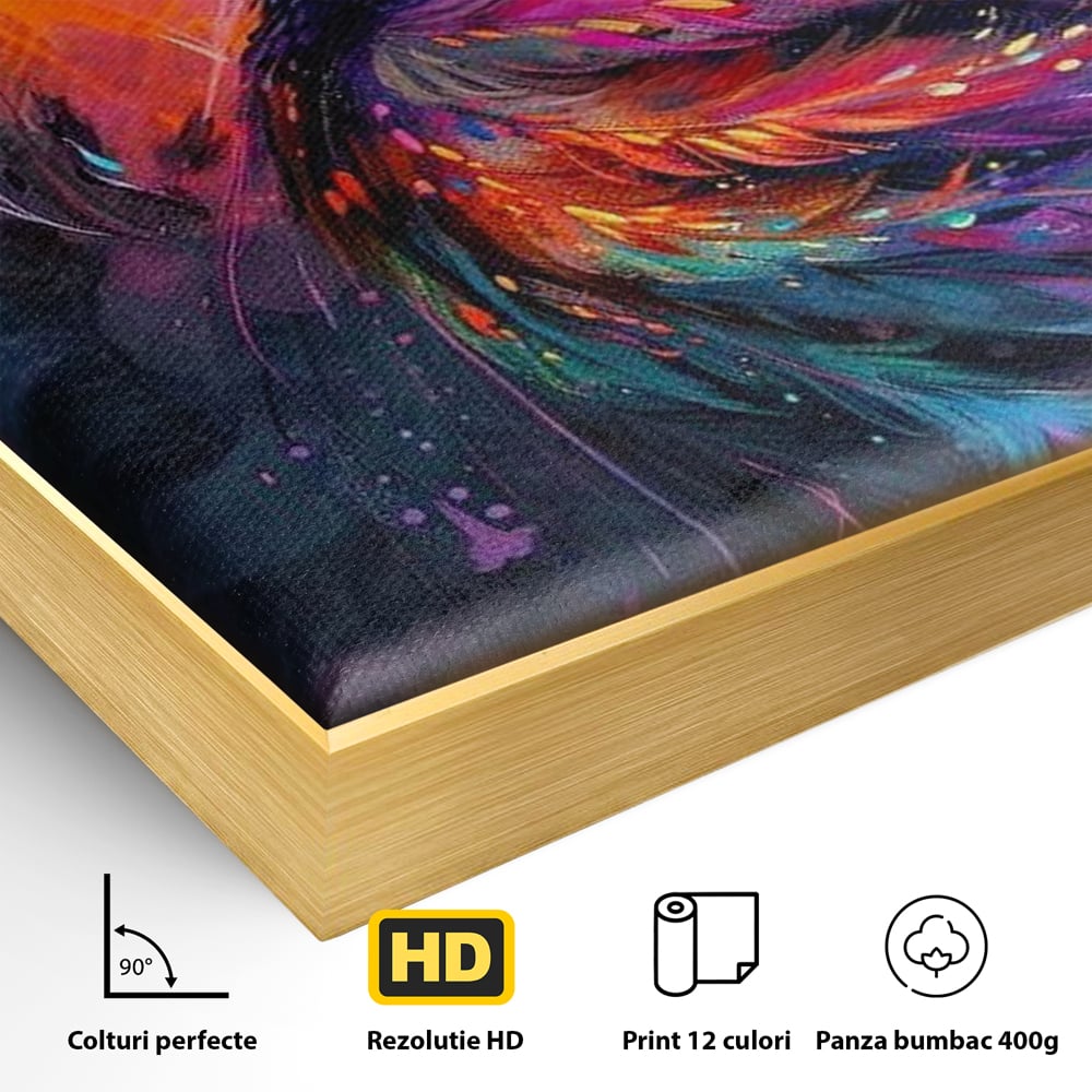 Tablou Canvas Premium, LuxCanva® M1052, Zbor Cosmic, Pasare, Penaj, Electric, Fantastic, Neon, Contrast, Zbor, Mistic, Exotic, Vis, Birou, Living, Camera Copil